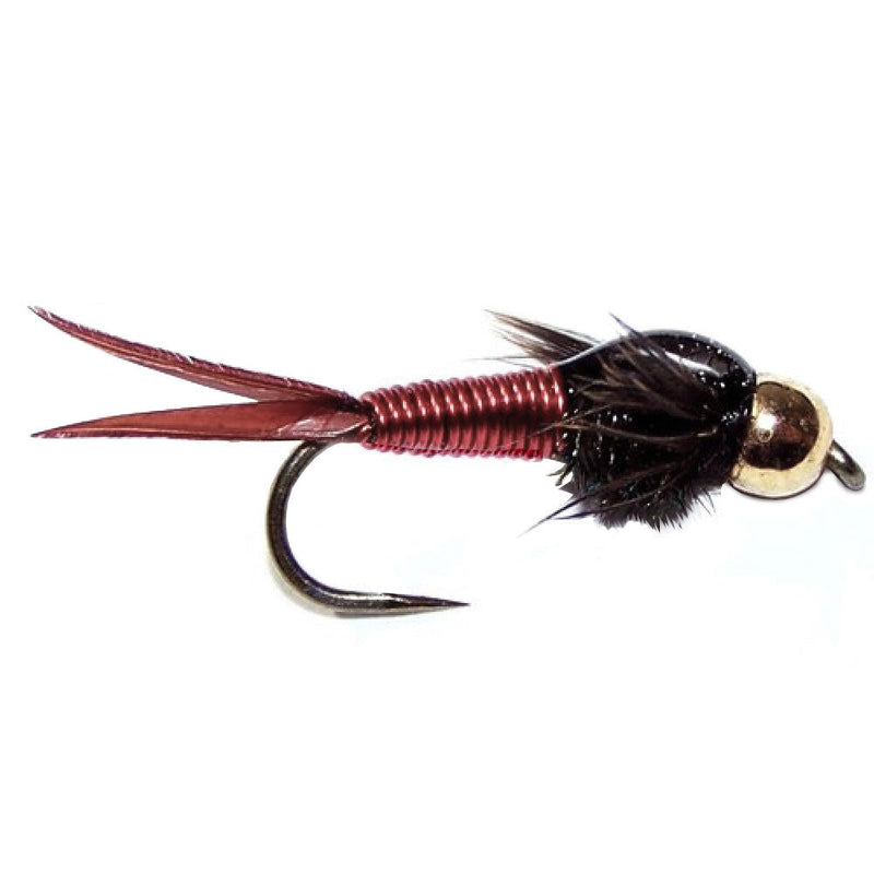 Load image into Gallery viewer, Barbless Bead Head Red Copper John Nymph Fly  - 6 Flies Hook Size 14
