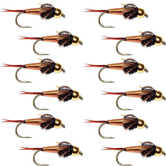 Tungsten Bead Head Copper John Nymph 1 Dozen Fly Fishing Flies - Hook Size 14
