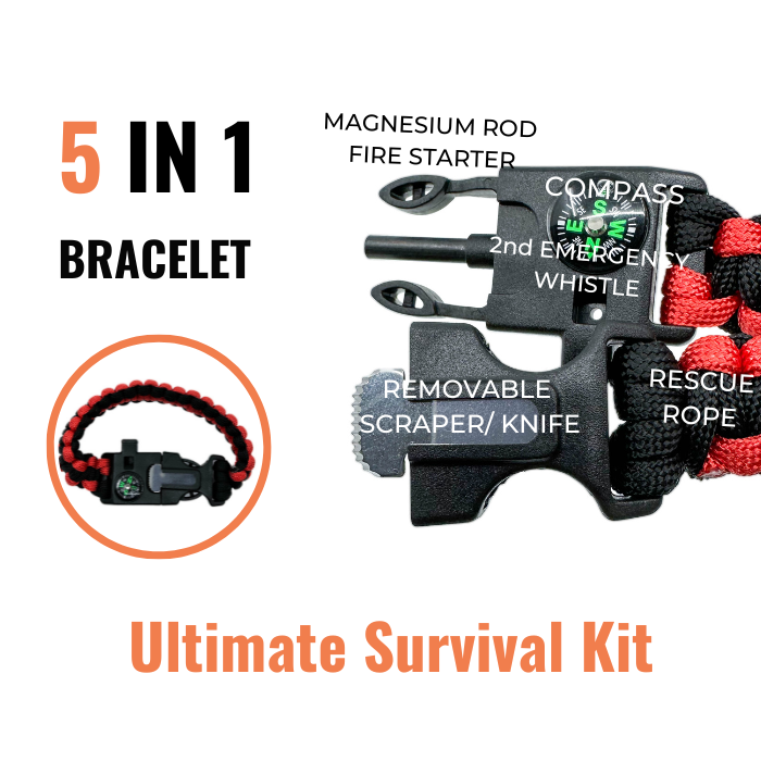 Load image into Gallery viewer, Orange Survival Bracelet 5-in-1 Multifunctional
