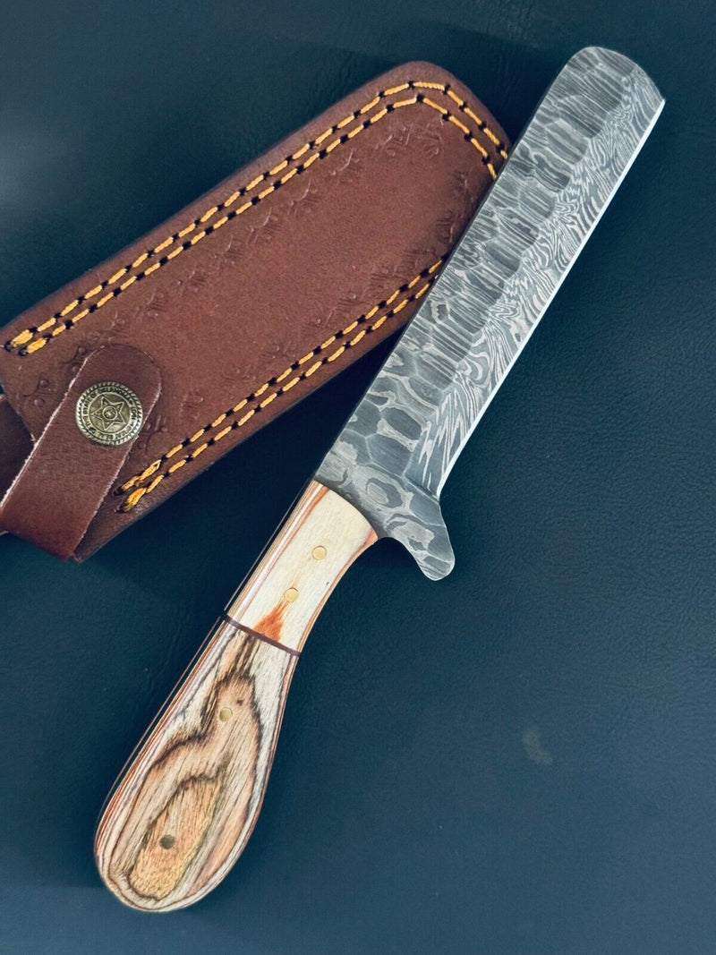 Load image into Gallery viewer, Cowboy Bull Cutter Knives | 5&quot; Damascus Steel Blade with Pakkawood Handle
