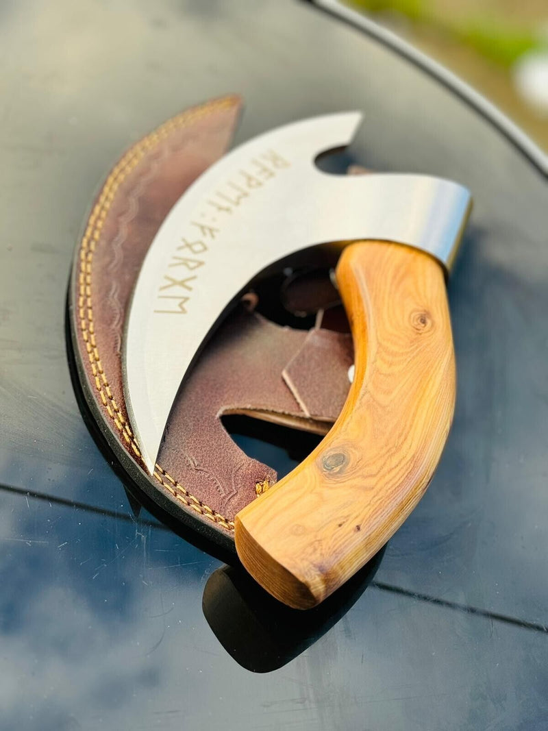 Load image into Gallery viewer, Vikings Pizza Cutter – Custom Handmade 8-Inch J2 Steel Blade with Wooden Handle
