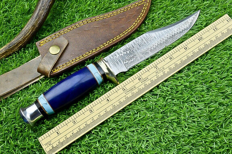Load image into Gallery viewer, Western Boulder Colorado Knife – 11&quot; Handmade Damascus Steel Blade with Epoxy Resin Handle &amp; Leather Sheath
