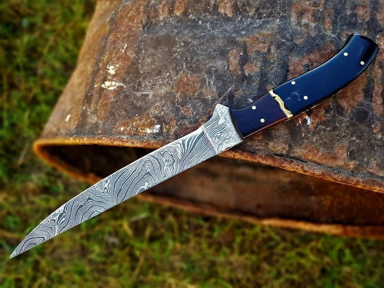 Load image into Gallery viewer, Custom Handmade Damascus Knives for Filleting Fish – 13-Inch Buffalo Horn &amp; Rosewood Handle
