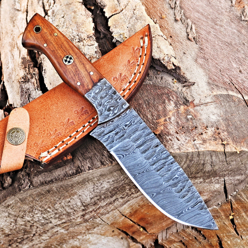Load image into Gallery viewer, Custom Handmade 5-Inch Damascus Skinning Knife with Rosewood Handle
