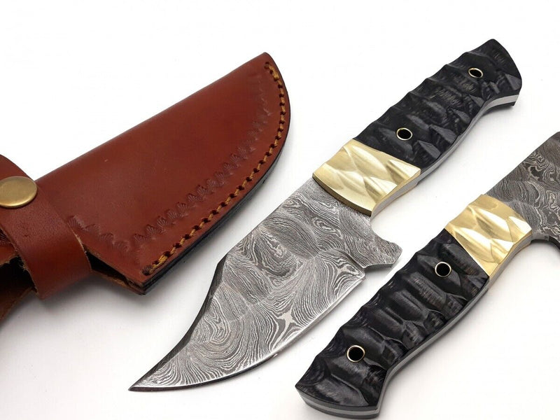 Load image into Gallery viewer, Custom Handmade Damascus Skinning Knife with Resin &amp; Brass Handle
