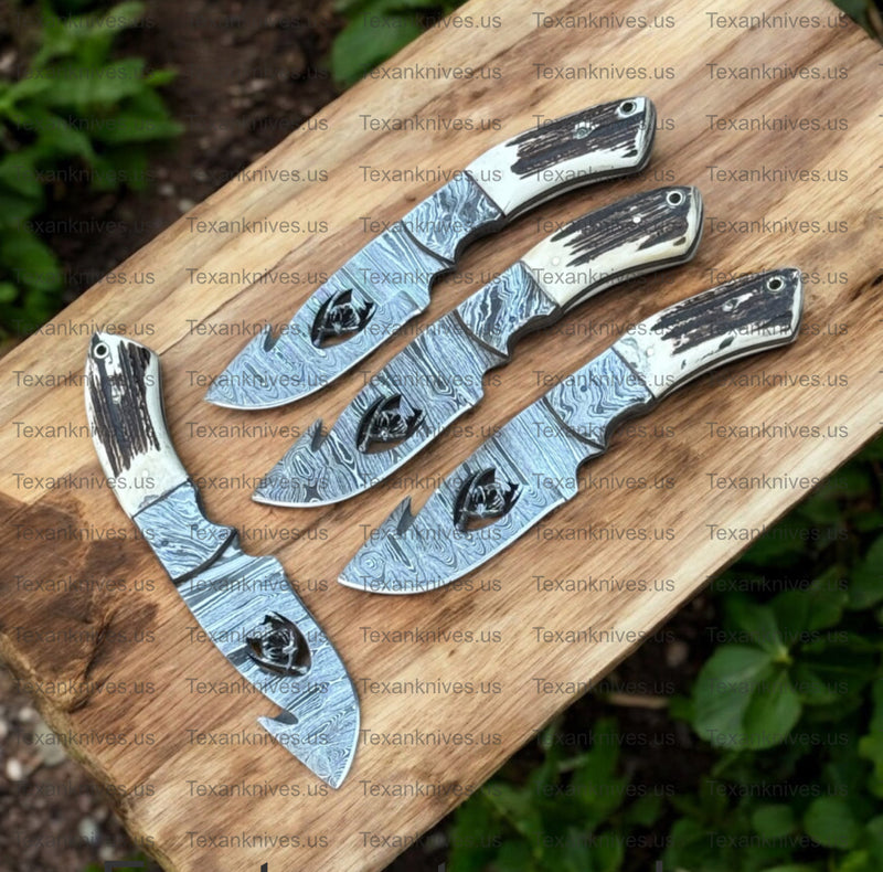 Load image into Gallery viewer, Custom Handmade Guthook Hunter Knife | Damascus Steel &amp; Stag Horn Handle
