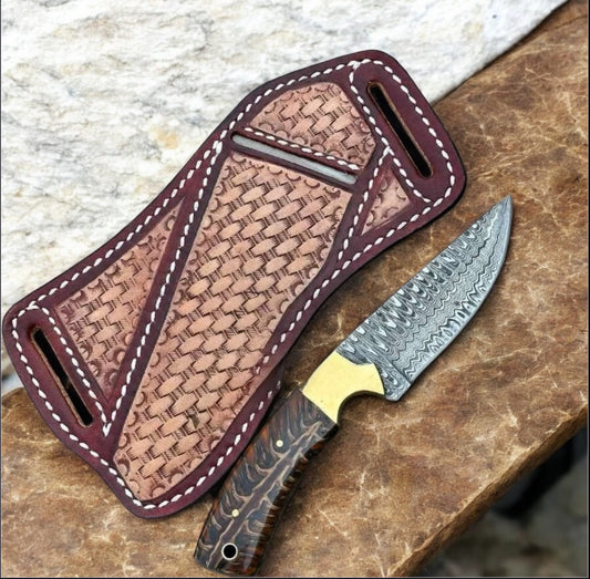 Western Cowboy Belt Knife – Hand-Forged Damascus Steel with Pine Cone Handle | Fall Outdoor Edition