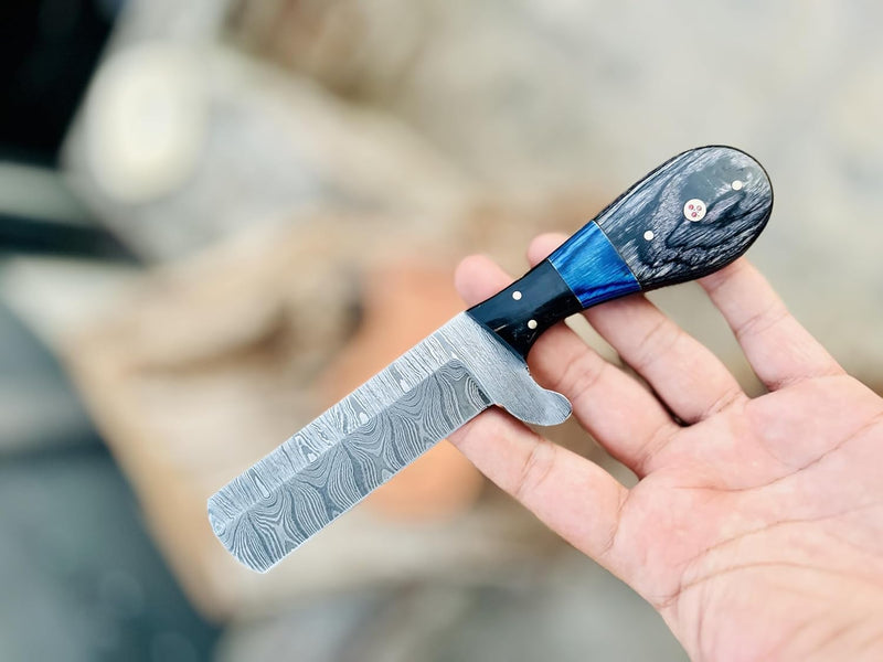 Load image into Gallery viewer, Custom Handmade Bull Cutter Knife – Damascus Steel Holiday Edition
