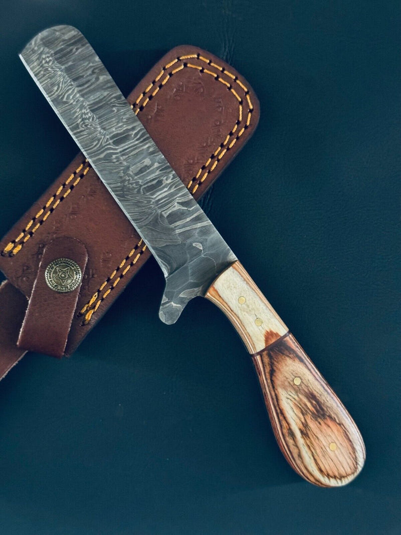 Load image into Gallery viewer, Cowboy Bull Cutter Knives | 5&quot; Damascus Steel Blade with Pakkawood Handle
