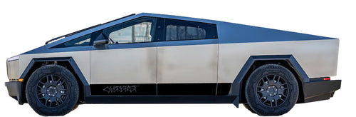 Cyberbeast Wording Rocker Stripe Decals For The 2023-2026 Tesla Cybertruck (x2)