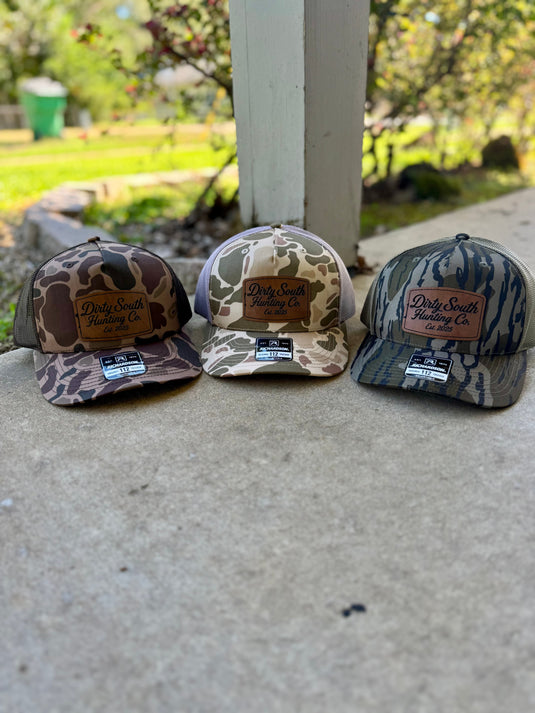 Dirty South Hunting Co. Laser Engraved Leather Patch Hats – Bark Duck Camo