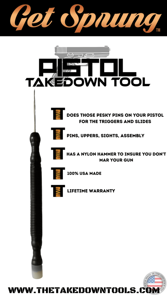 1/16” Stainless steel punch, nylon hammer TAKEDOWN TOOL: The Nylon Ninja Pistol multi tool for all your high end hand guns and more!