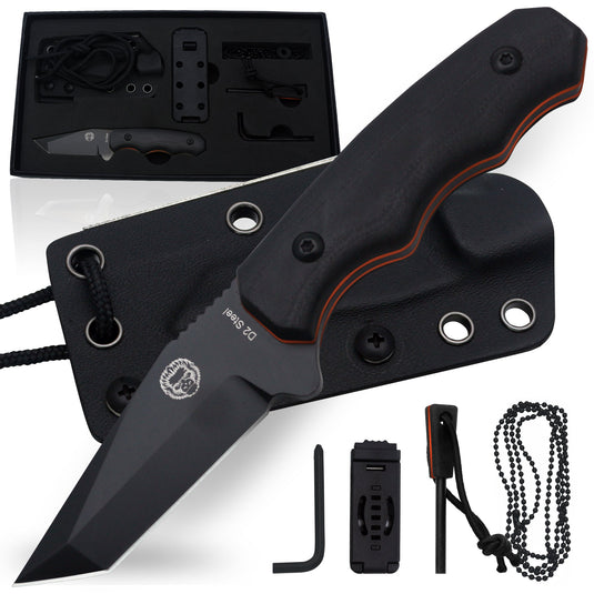 The Wakizashi Survival Neck Knife Giftset for Outdoors (Black Blade + Green Liner)