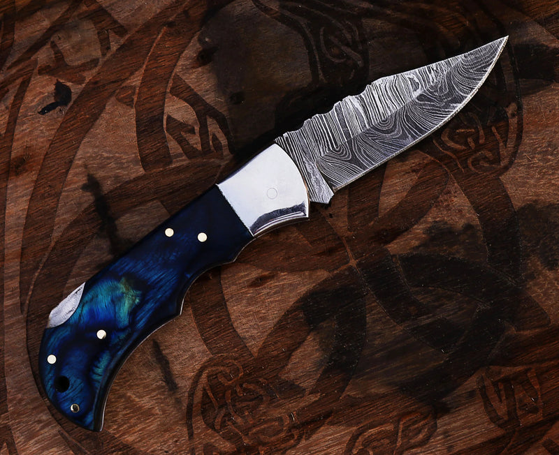 Load image into Gallery viewer, Personalized Damascus Steel Pocket Knife with Damascus Folding Knife - Custom Valentines Day Gift Knife for Husband
