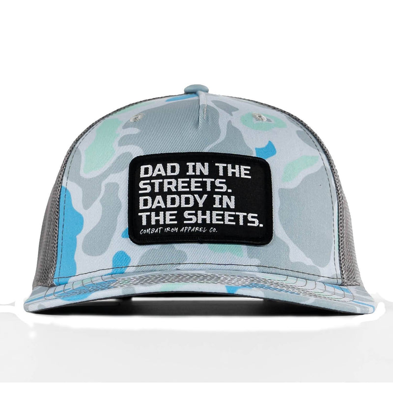Load image into Gallery viewer, Dad In The Streets. Daddy In The Sheets. Black Patch Snapback Hat
