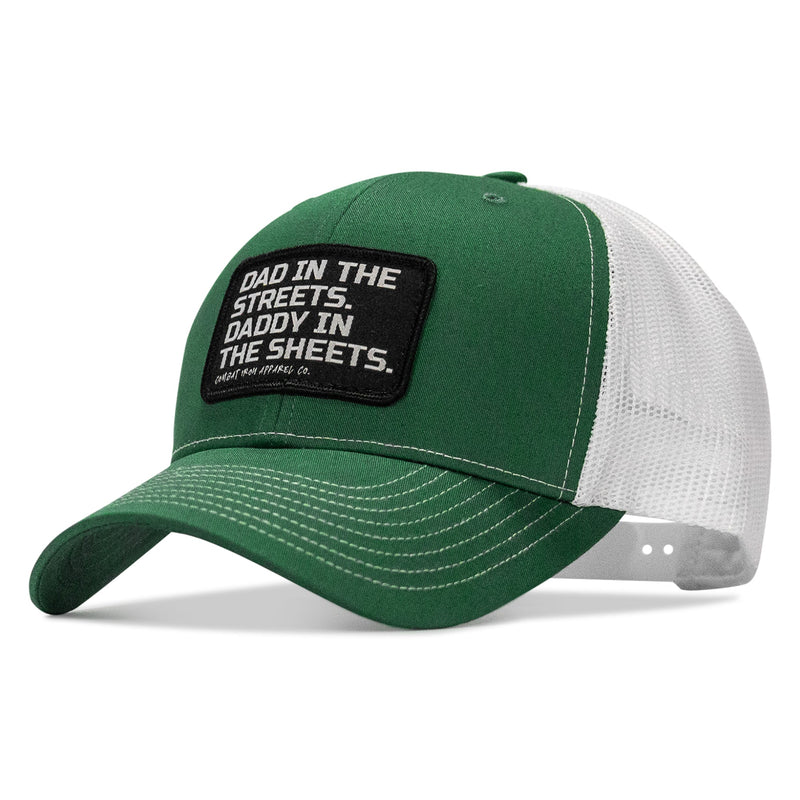 Load image into Gallery viewer, Dad In The Streets. Daddy In The Sheets. Black Patch Snapback Hat
