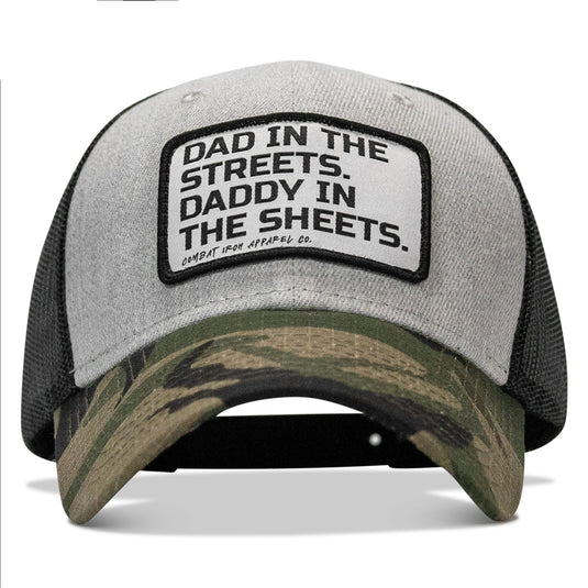 Dad In The Streets. Daddy In The Sheets. White Patch Snapback Hat