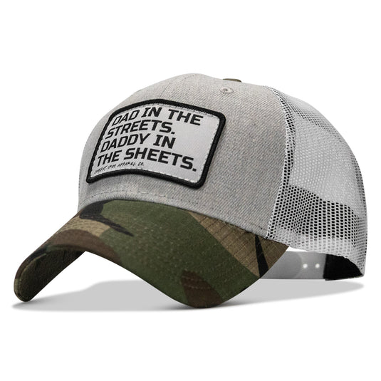 Dad In The Streets. Daddy In The Sheets. White Patch Snapback Hat