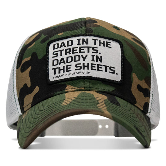 Dad In The Streets. Daddy In The Sheets. White Patch Snapback Hat