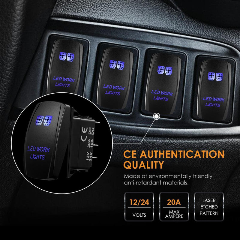 Load image into Gallery viewer, 5 Pin Laser On/Off switches 20A/12V 10A/24V Switch with Jumper Wires Set for Cars,Trucks,RVs
