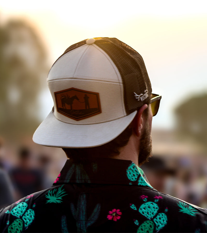 Load image into Gallery viewer, Khaki “Packout” Trucker Hat – Hand-Drawn Original Logo | Western Hunting Hat | Westrek
