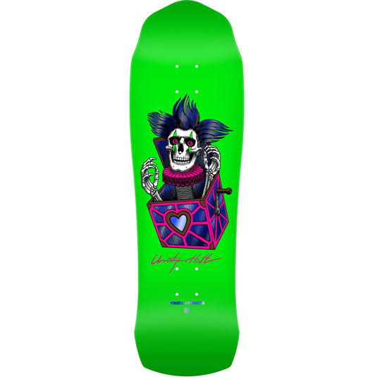 Powell Peralta Pro Chris Hiett Skull 7-Ply Maple Skateboard Deck - 9.5″ Neon Green/Blue Foil **PRE-ORDER**