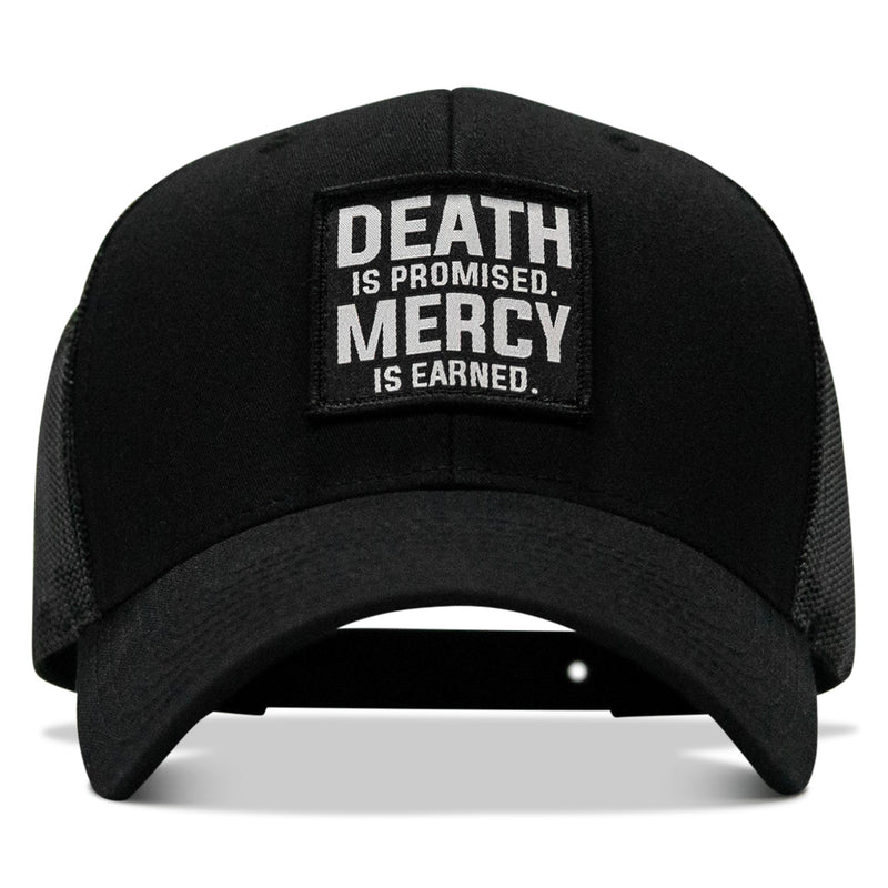 Load image into Gallery viewer, Death Is Promised. Mercy Is Earned Patch Snapback Hat
