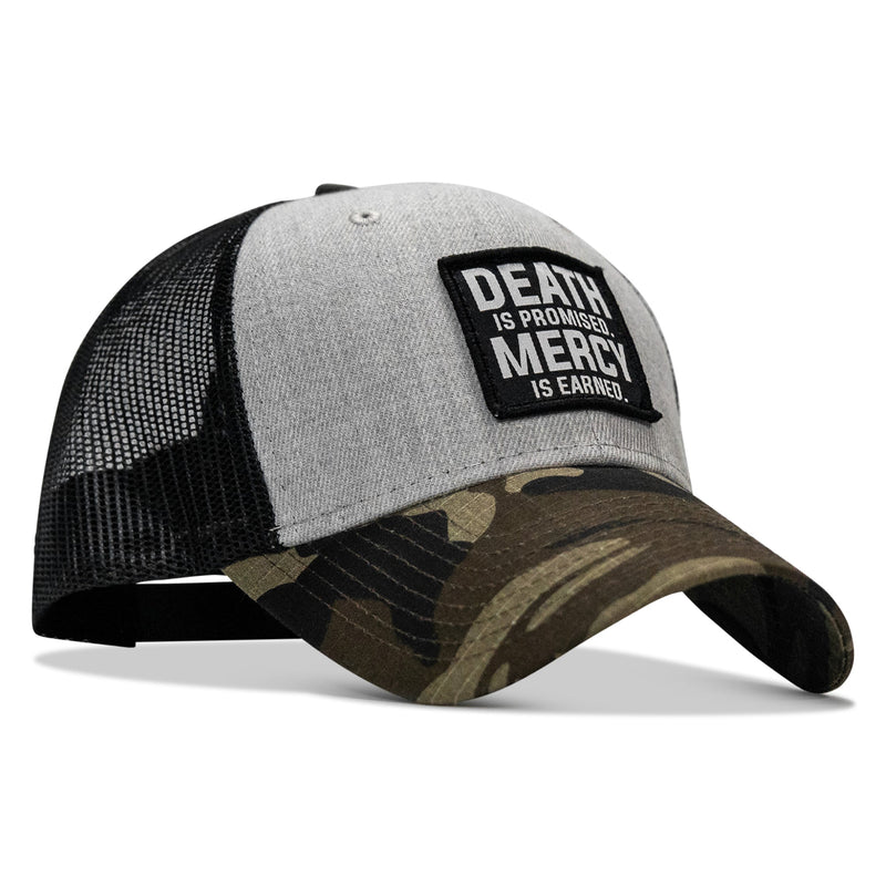 Load image into Gallery viewer, Death Is Promised. Mercy Is Earned Patch Snapback Hat
