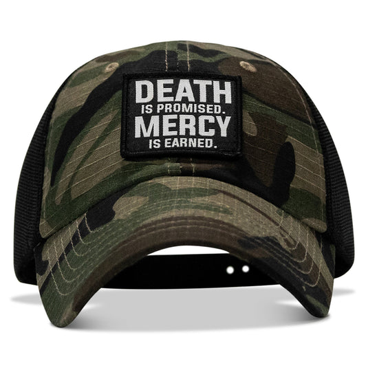 Death Is Promised. Mercy Is Earned Patch. Tactical Ripstop Mesh Snapback Hat