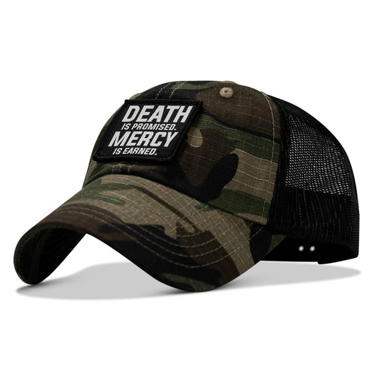 Death Is Promised. Mercy Is Earned Patch. Tactical Ripstop Mesh Snapback Hat
