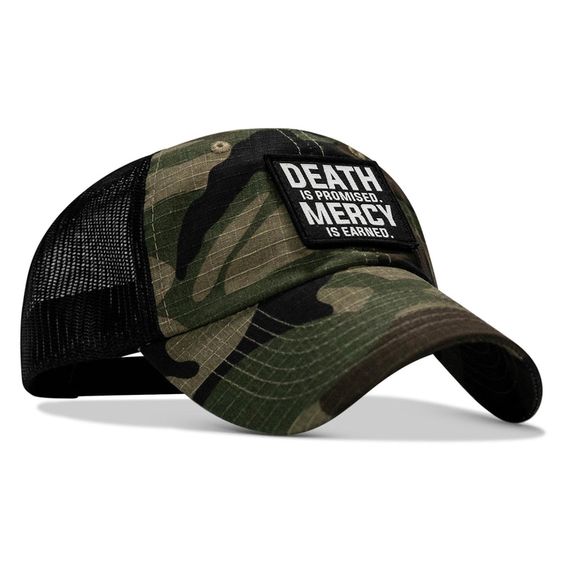 Load image into Gallery viewer, Death Is Promised. Mercy Is Earned Patch. Tactical Ripstop Mesh Snapback Hat
