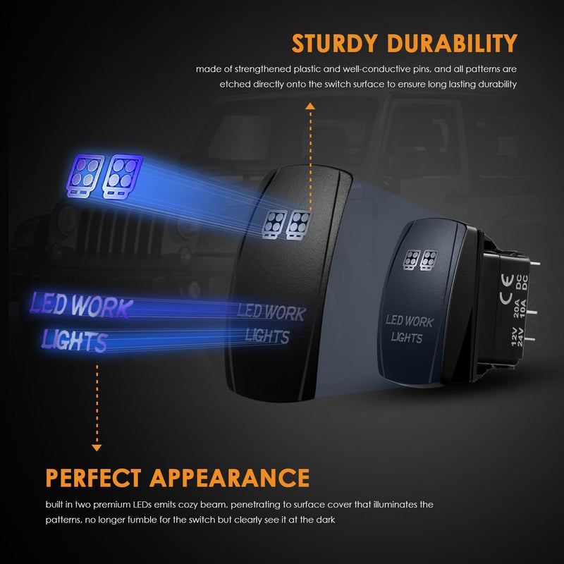 Load image into Gallery viewer, 5 Pin Laser On/Off switches 20A/12V 10A/24V Switch with Jumper Wires Set for Cars,Trucks,RVs
