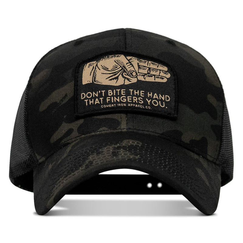 Load image into Gallery viewer, Don't Bite The Hand That Fingers you Patch Snapback Hat
