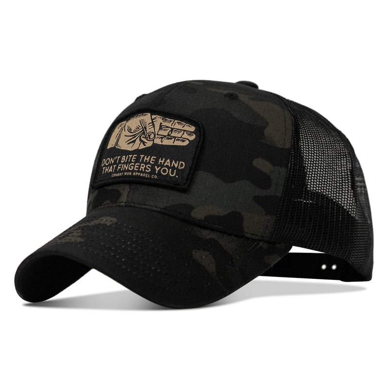 Load image into Gallery viewer, Don't Bite The Hand That Fingers you Patch Snapback Hat

