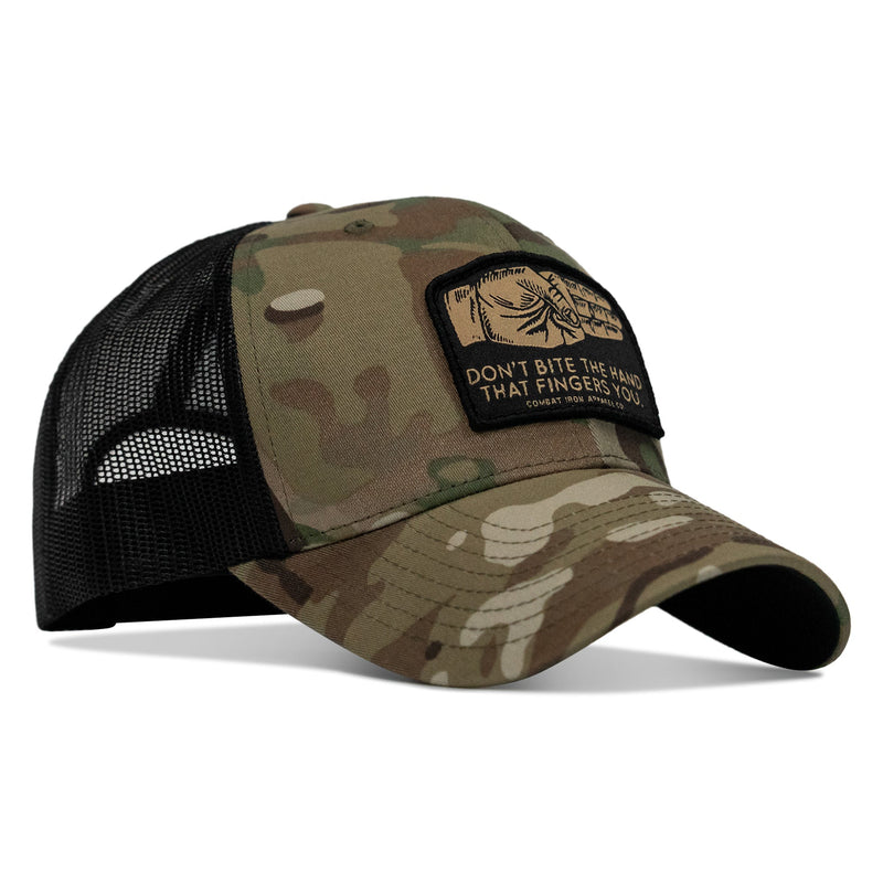 Load image into Gallery viewer, Don't Bite The Hand That Fingers you Patch Snapback Hat
