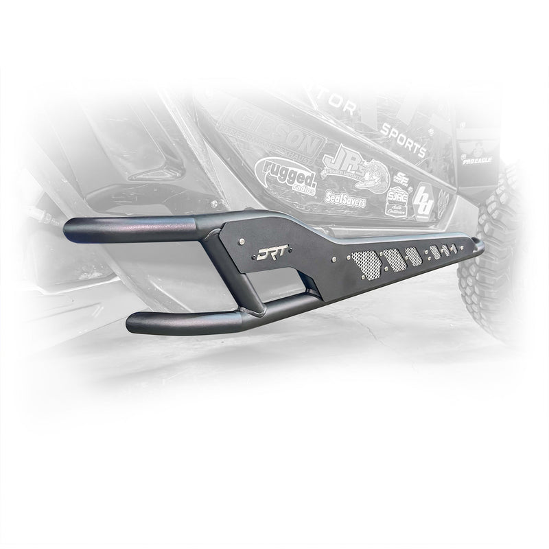 Load image into Gallery viewer, Angled view showing rear mounting bracket of DRT rock rail on X3
