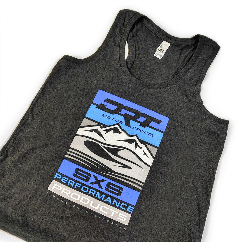 Load image into Gallery viewer, Close-up of neckline and stitching on a classic motorsport women&#39;s tank
