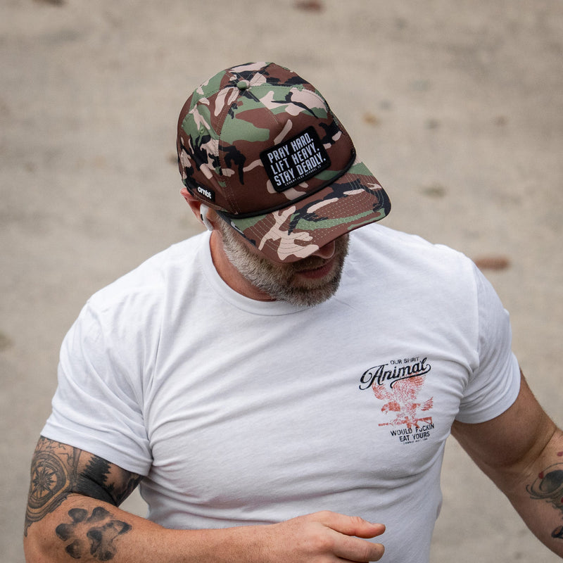 Load image into Gallery viewer, Pray Hard. Lift Heavy. Stay Deadly. Patch Waterproof Weekender Snapback
