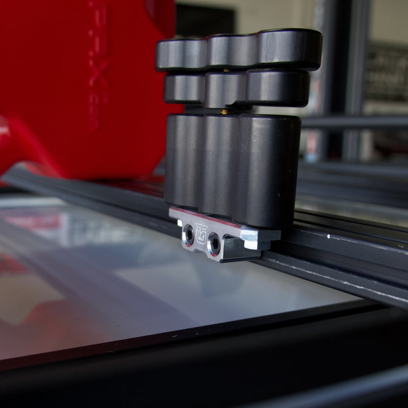 Load image into Gallery viewer, Billet aluminum Rotopax mount adapter for extrusion roof rack cross bars.
