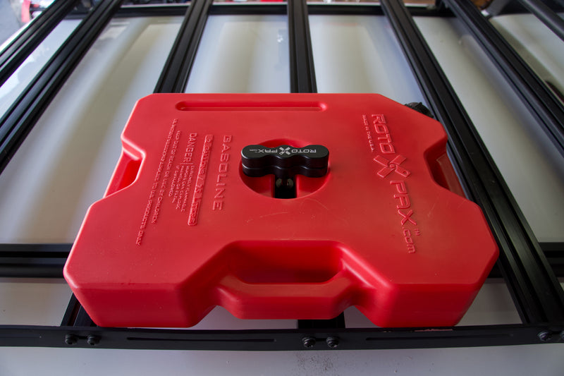 Load image into Gallery viewer, Billet aluminum Rotopax mount adapter for extrusion roof rack cross bars.

