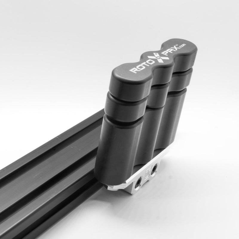 Load image into Gallery viewer, Billet aluminum Rotopax mount adapter for extrusion roof rack cross bars.
