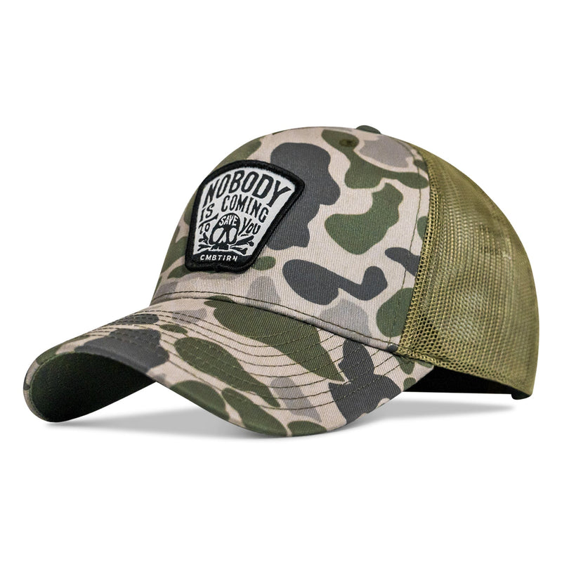 Load image into Gallery viewer, Nobody Is Coming To Save You Skull Patch Snapback Hat
