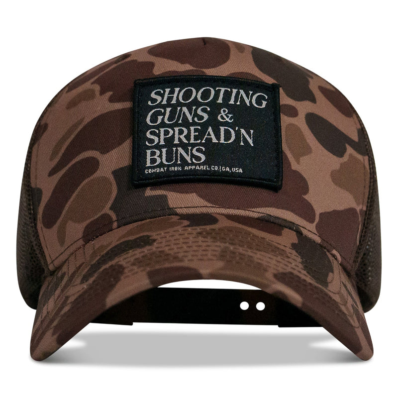 Load image into Gallery viewer, Shooting Guns &amp; Spread'n Buns Patch Snapback Hat
