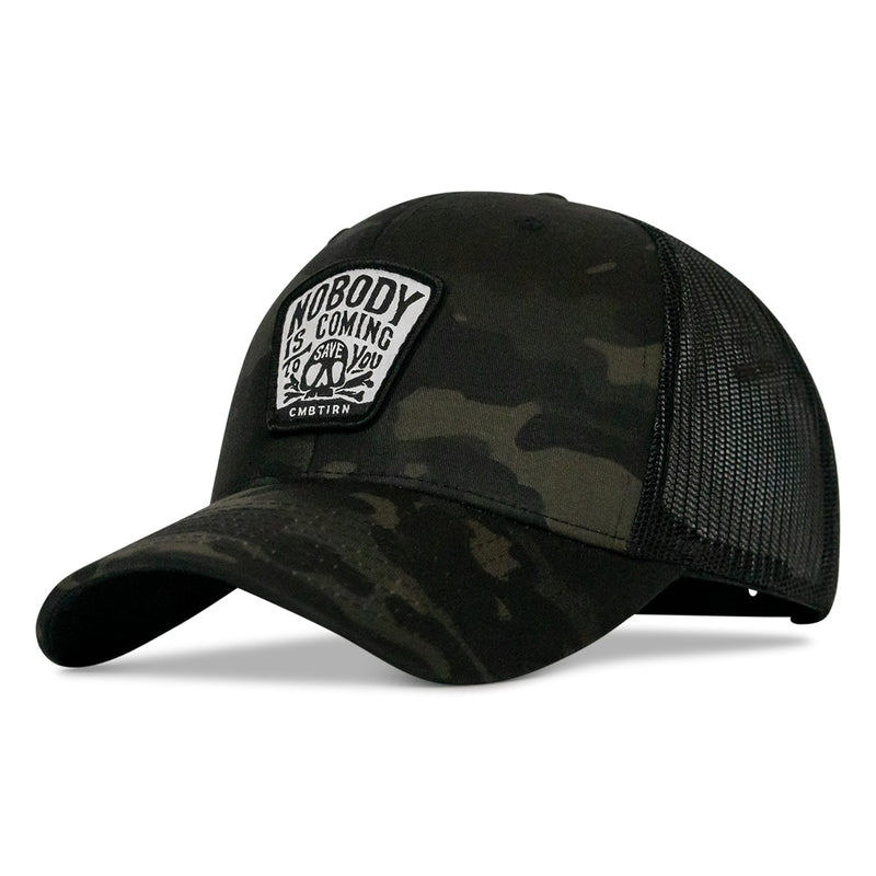 Load image into Gallery viewer, Nobody Is Coming To Save You Skull Patch Snapback Hat

