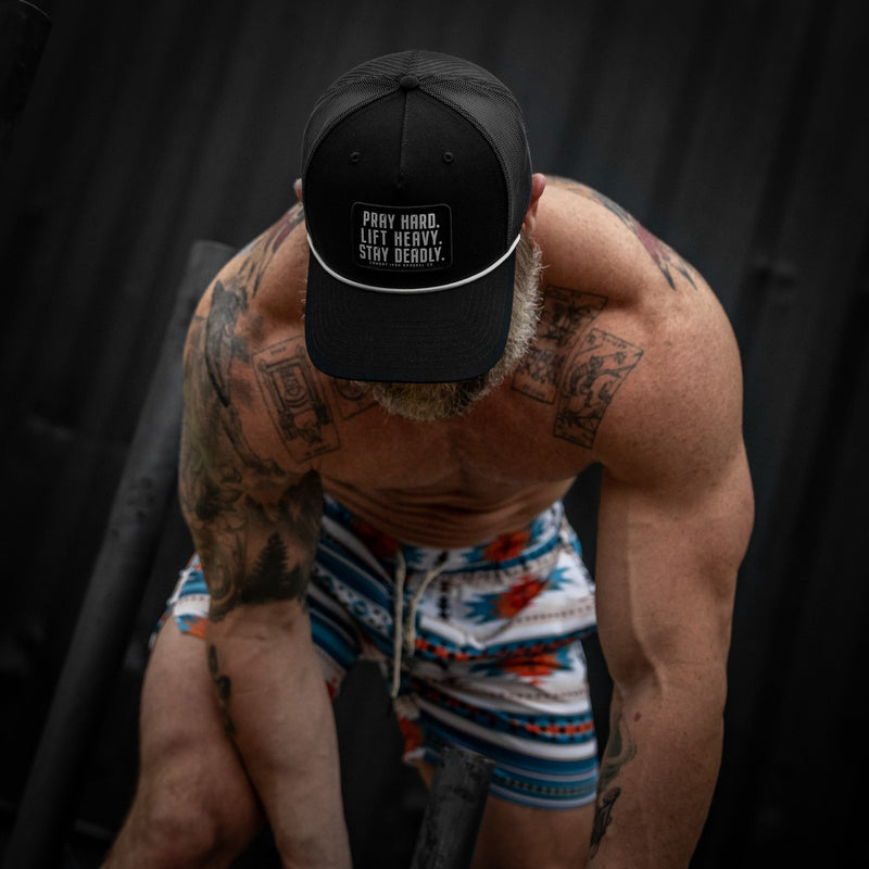 Load image into Gallery viewer, Pray Hard. Lift Heavy. Stay Deadly. Patch Rope Snapback Hat
