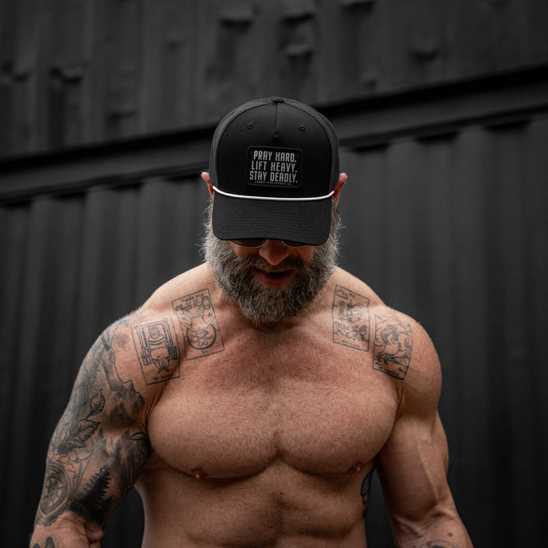 Load image into Gallery viewer, Pray Hard. Lift Heavy. Stay Deadly. Patch Rope Snapback Hat
