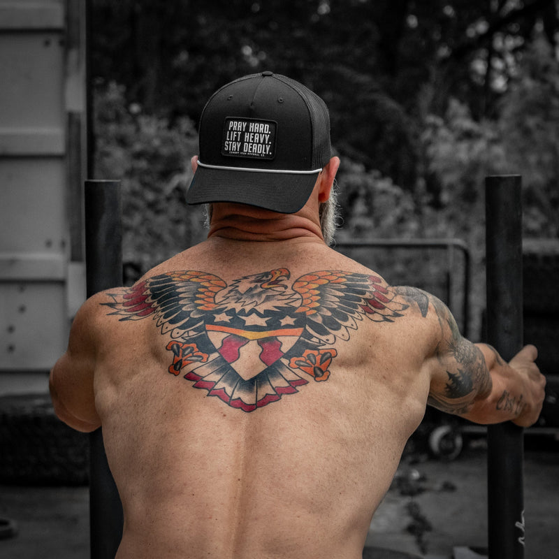 Load image into Gallery viewer, Pray Hard. Lift Heavy. Stay Deadly. Patch Rope Snapback Hat
