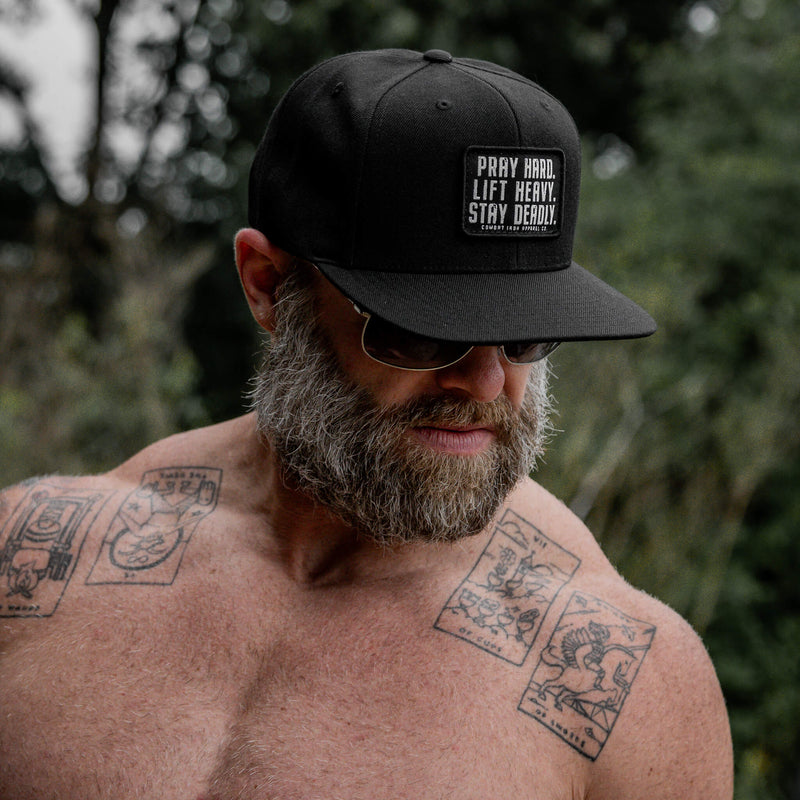 Load image into Gallery viewer, Pray Hard. Lift Heavy. Stay Deadly. Flat Bill SnapBack Hat
