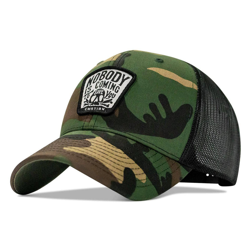 Load image into Gallery viewer, Nobody Is Coming To Save You Skull Patch Snapback Hat
