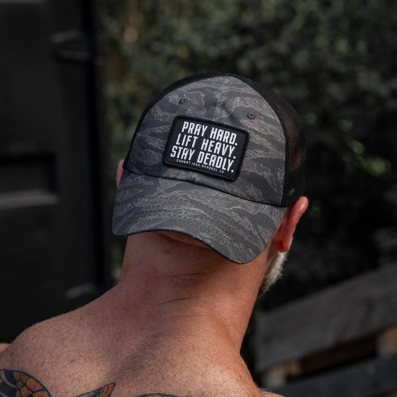 Load image into Gallery viewer, Pray Hard. Lift Heavy. Stay Deadly. Patch Tactical Ripstop Mesh Snapback Hat

